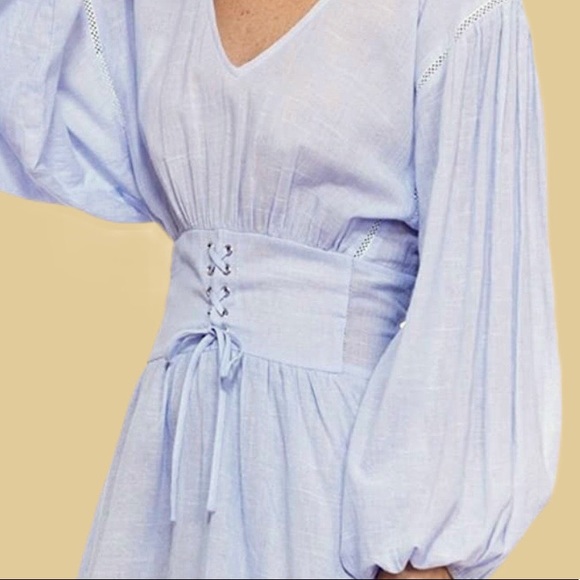 LILAC CORSET WAIST BELL SLEEVE BOHO PEASANT MINI DRESS - Picture 2 of 3